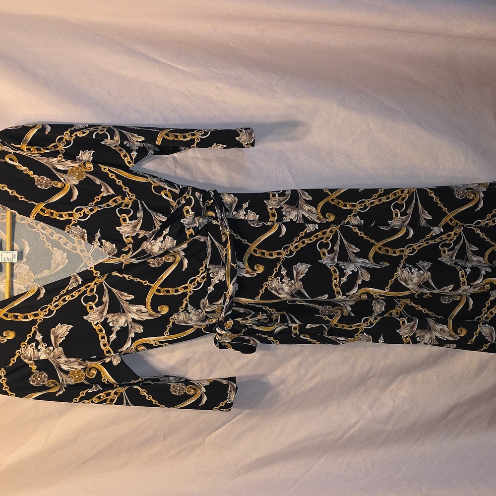 Joseph Ribkoff Black and Gold Chain Elegant Design Dress Womens Size 8